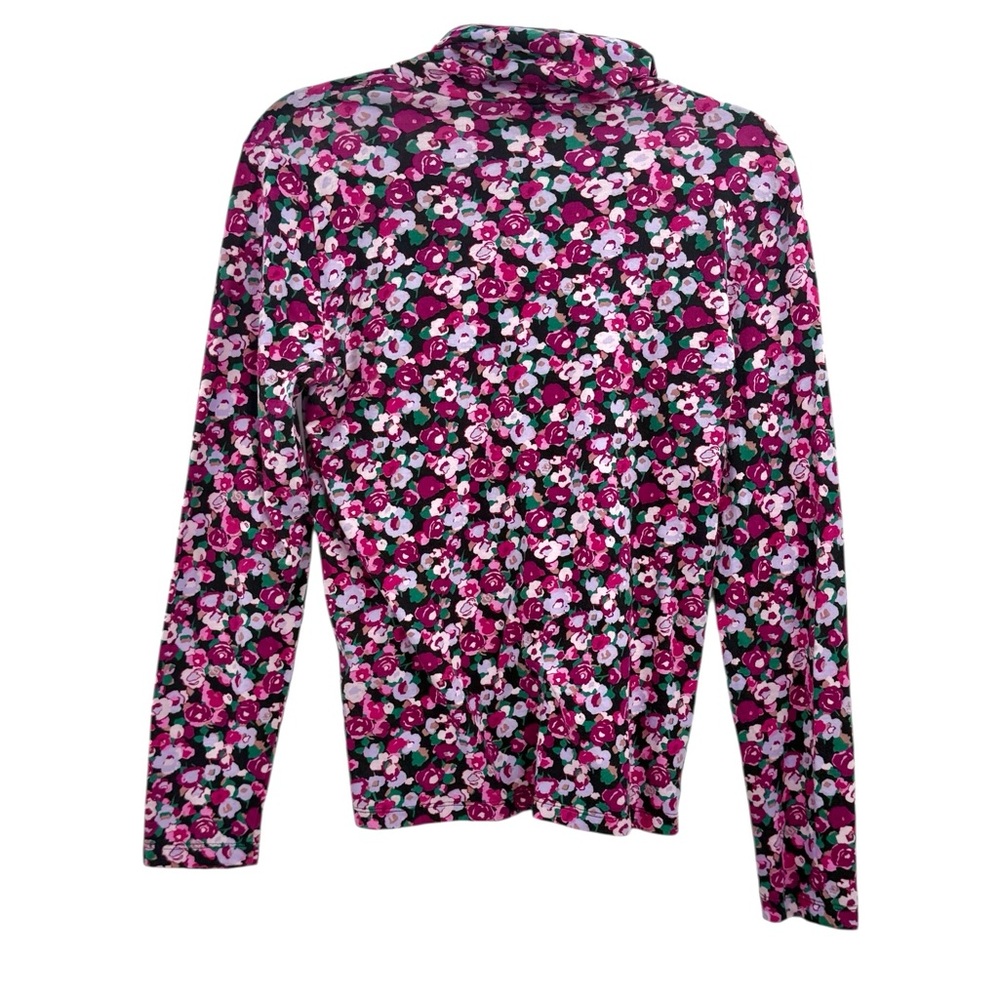 J.Crew Floral Turtleneck Top Cottagecore Coquette Pink Rose Print Stretch - Picture 9 of 10